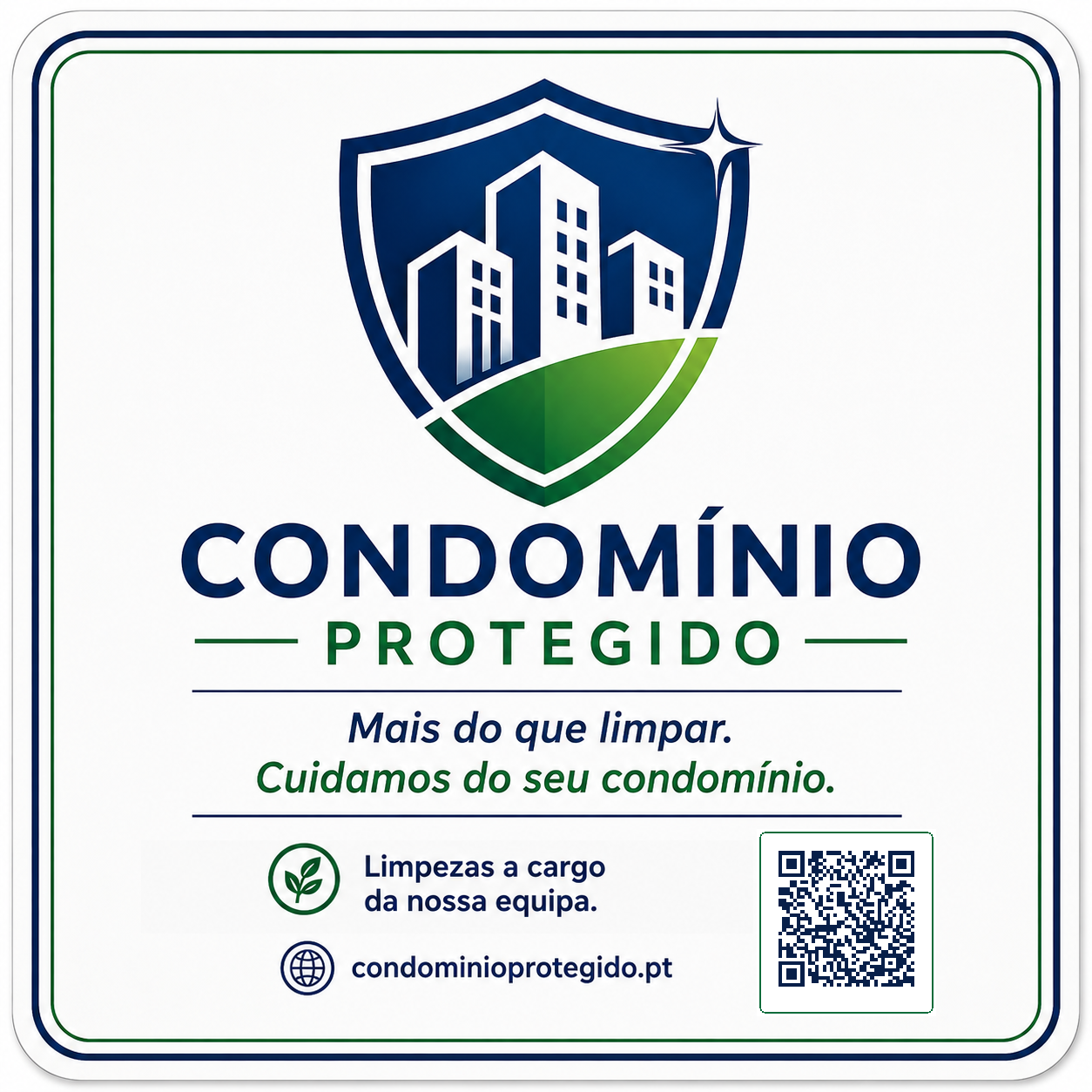 Autocolante de identificação do serviço Condomínio Protegido e da aplicação ativa no edifício.